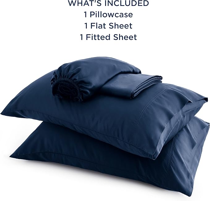 Bedsure Cooling Sheets Twin, Rayon Derived from Bamboo, Breathable & Soft Twin Sheets Set, Deep Pocket Up to 16 Inches, Hotel Luxury Silky Bedding for Hot Sleepers, Navy