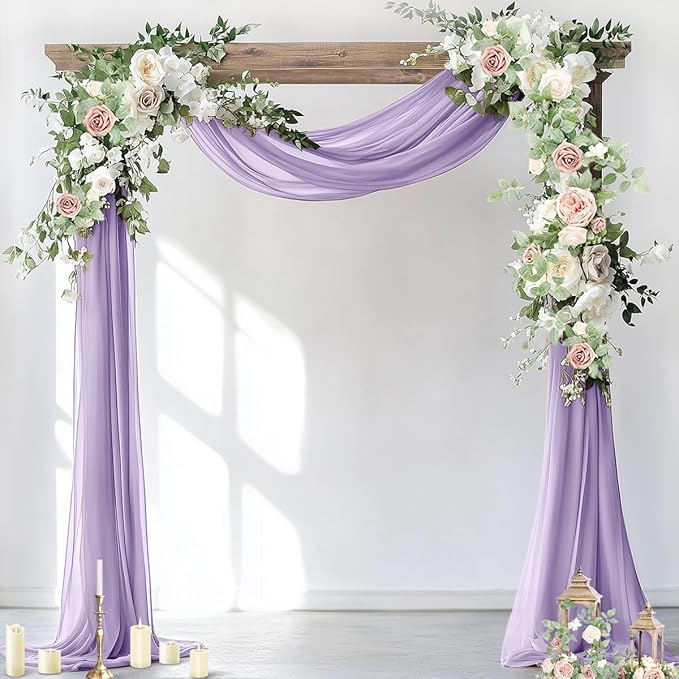 Socomi Wedding Arch Draping Fabric 3 Panels 29" x 19Ft Lavender Purple Sheer Chiffon Curtain Drapes 6 Yards for Wedding Ceremony Birthday Party Decoration