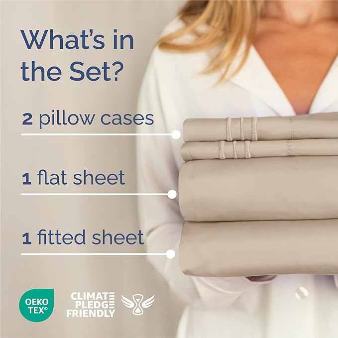 King Size 4 Piece Sheet Set - Comfy Breathable & Cooling Bed Sheets Set - Hotel Luxury Bedding for Women, Men, Kids & Teens - Deep Pockets, Easy Secure Fit, Soft and Wrinkle Free - Oeko-Tex - Cream