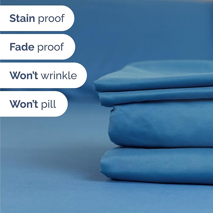 Twin 4 Piece Sheet Set - Comfy Breathable & Cooling - Ultra-Soft Hotel Luxury Bedding Set with 8-16 Inch Deep Pockets - 1 Flat & 1 Fitted Sheet & 2 Pillowcases - Wrinkle Free & Easy Care - Denim Blue