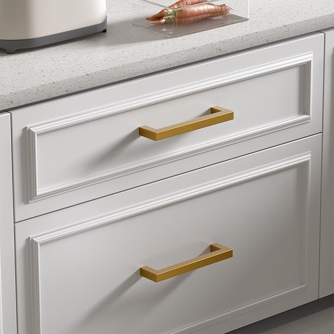 goldenwarm 25 Pack Champagne Bronze Cabinet Pulls Gold Cabinet Handles 3 Inch Champagne Drawer Pulls Brushed Bronze Drawer Handles Square Kitchen Hardware for Cupboard Bedroom Dresser