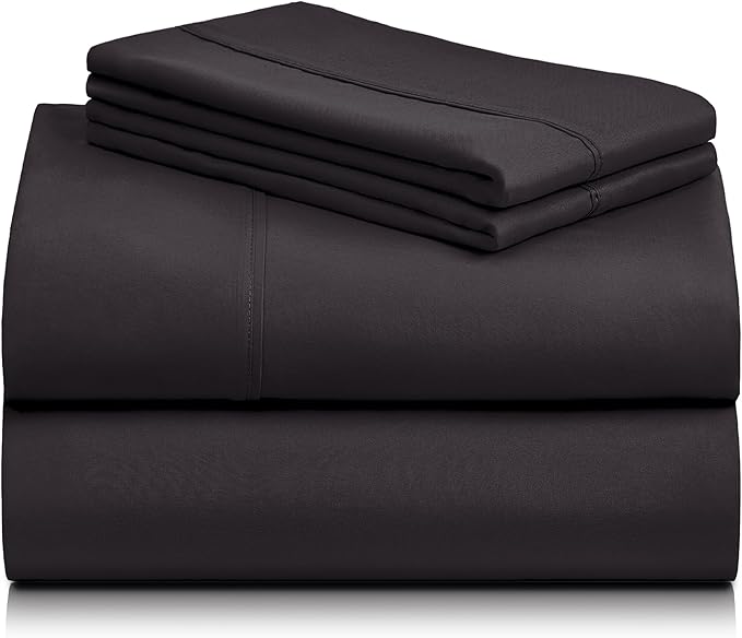 LuxClub 3 PC Sheet Bed Sheets Deep Pockets Wrinkle Free-Kids-Fitted Sheets Machine Washable Hotel Bedding Silky Soft - Black Twin