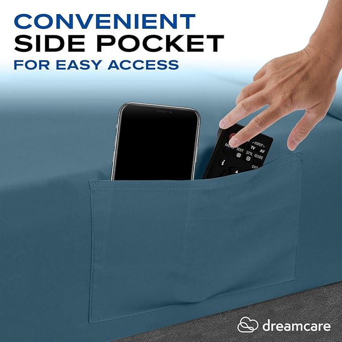 DREAMCARE Full Size Sheets Set - 4 Pcs Cooling Bed Sheets with Up to 15" Deep Pockets - Soft, Long-Lasting 100% Brushed Polyester with Side Pocket (Mineral Blue)