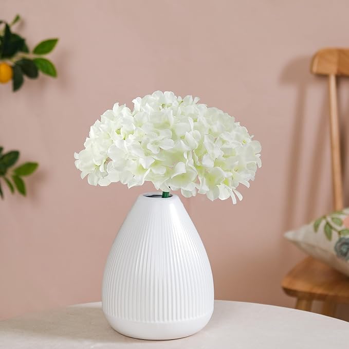 White Hydrangea Artificial Flowers Bulk, 40 Pcs Faux Hydrangea Flowers Heads, Artificial Fake Silk Hydrangea Flowers with Stems, White Flowers Artificial for Decoration Wedding Décor