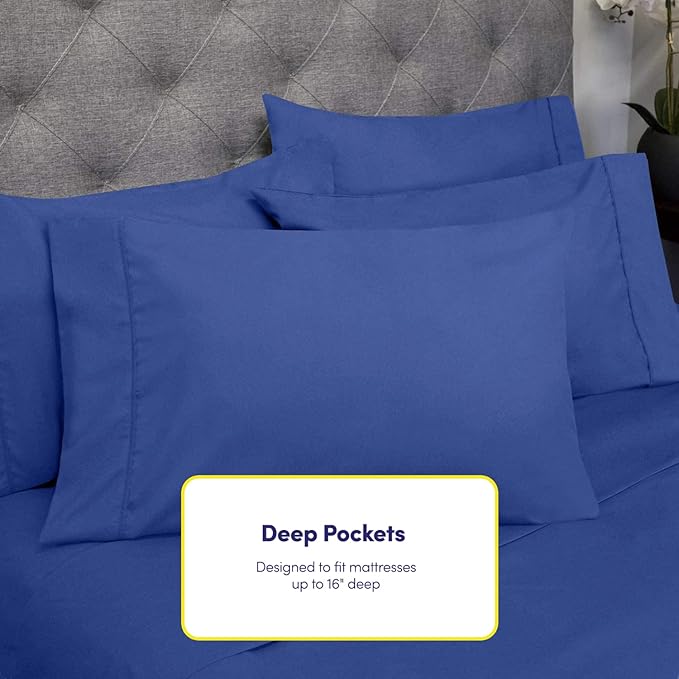 Cal King Size Bed Sheets - 6 Piece 1500 Supreme Collection Fine Brushed Microfiber Deep Pocket California King Sheet Set Bedding - 2 Extra Pillow Cases, Great Value, California King, Royal Blue