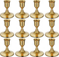 12PCS Brass Gold Taper Candle Holders Set, Vintage Metal Candlestick Holders for Dinner Room Table Centerpiece or Mantel Wedding Party Decor