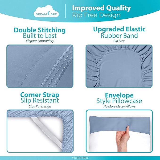 DREAMCARE California King Sheet Sets – 6 pcs Cooling Bed Sheets – up to 21” Deep Cal King Sheets – 2500 Supreme Collection – Extra Soft 100% Brushed Microfiber Hotel Luxury with Side Pocket – L Blue