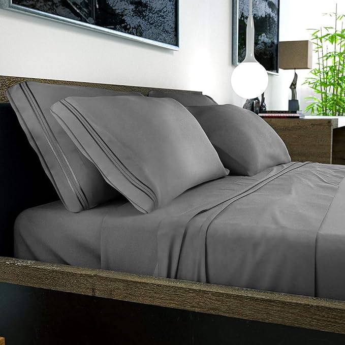 DREAMCARE California King Sheet Sets – 6 pcs Cooling Bed Sheets – up to 15” Deep Cal King Sheets – 2500 Supreme Collection – Extra Soft 100% Brushed Microfiber Hotel Luxury with Side Pocket – D Gray