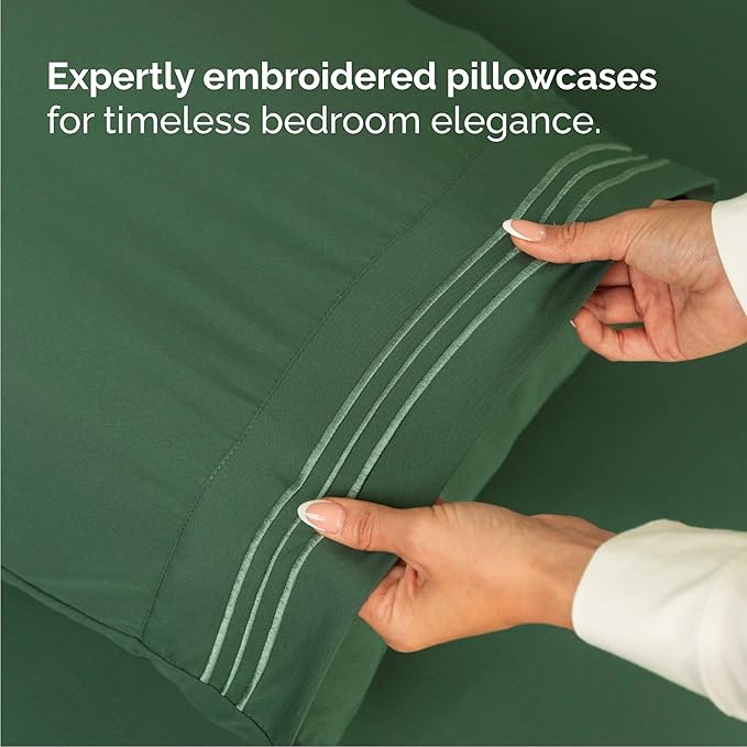 Queen Size 4 Piece Sheet Set - Comfy Breathable & Cooling Bed Sheets Set - Hotel Luxury Bedding for Women, Men, Kids, Teens, Boys & Girls - Deep Pockets, Soft, Wrinkle Free - Oeko-Tex - Emerald Green