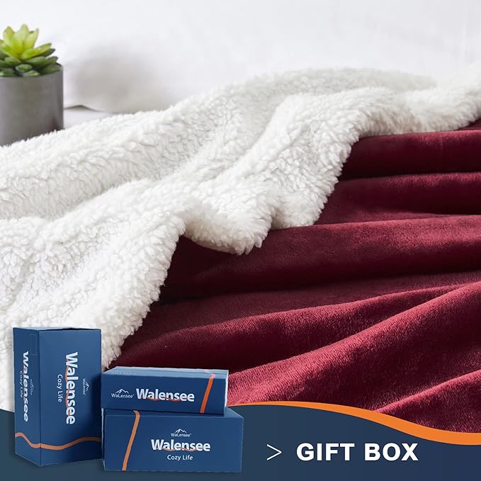 Walensee Sherpa Fleece Blanket (King Size 108”x90” Burgundy) Plush Throw Fuzzy Super Soft Reversible Microfiber Flannel Blankets for Couch, Bed, Sofa Ultra Luxurious Warm and Cozy for All Seasons