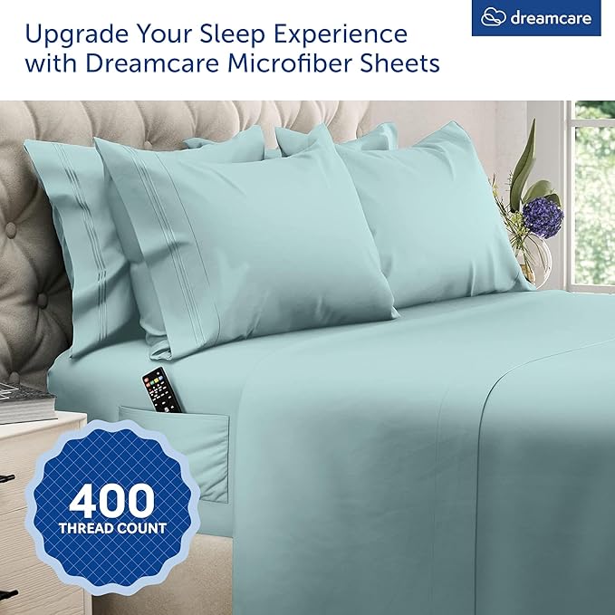 DREAMCARE King Size Sheets Set – 6 pcs Cooling Bed Sheets – up to 21” Deep Pocket King Sheet Set – 2500 Supreme Collection – Extra Soft 100% Brushed Microfiber Hotel Luxury with Side Pocket – Spa Blue
