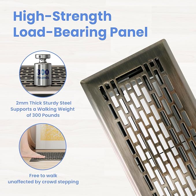 4x12 Inches 4 Pack Heavy Duty Walkable Floor Register - Easy Adjust Air Supply Lever Decorative Floor Vent Covers, Boston Design Vent Covers for Home - Antique Brass