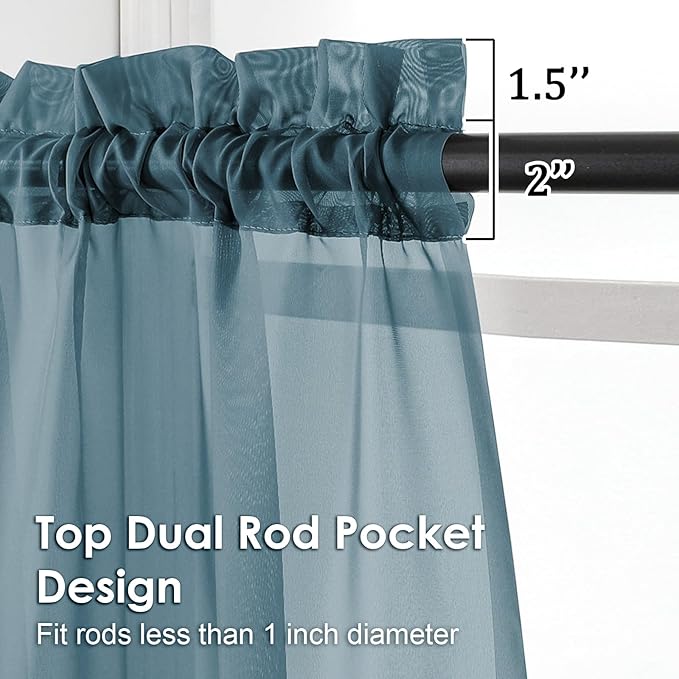OVZME 2 Pieces Dusty Blue Sheer Curtains 84 inches Long-Lightweight Soft Window Treatment Panels for Master Room/Living Room, 2 Panels=84" W, Each W42 x L84