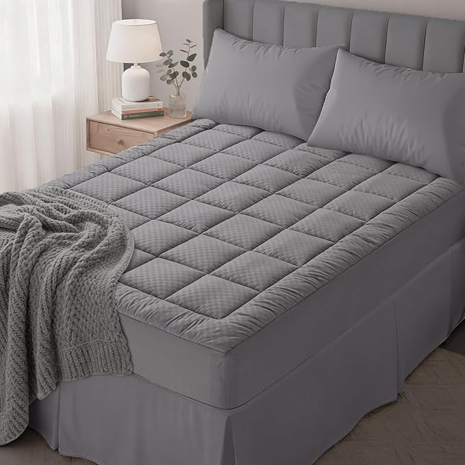 OLANLY King Quilted Fitted Mattress Pad – Soft Down Alternative Pillow Top Mattress Topper, Cooling Comfort Breathable Mattress Cover, Machine Washable Deep Pocket Mattress Protector, Dark Grey