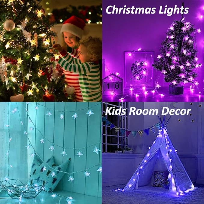 Minetom Star String Lights for Bedroom - 33 ft Plug-in Color Changing Star String Lights with Remote and Timer for Bedroom Tent Loft Bed Window Backyard Patio Porch Balcony Party Wedding, RGB