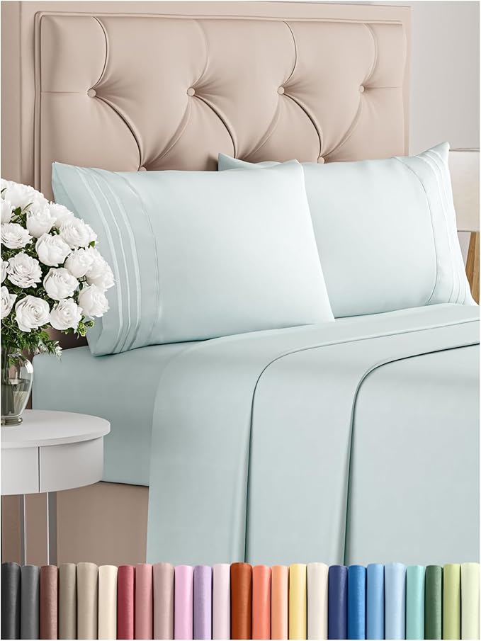 Full Size 4 Piece Sheet Set - Comfy Breathable & Cooling Bed Sheets Set - Hotel Luxury Bedding for Women, Men, Kids, Teens, Boys & Girls - Deep Pockets, Ultra-Soft, Wrinkle Free - Oeko-Tex - Ice Blue