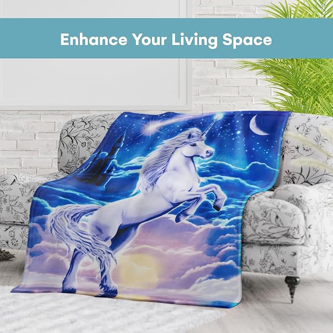 Dawhud Direct Unicorn Throw Blanket - 50x60 Inches Soft Plush Unicorn Fleece Blanket for Girls and Boys - Cozy Unicorn Kingdom Plush Throw for Bed or Couch - Thoughtful Gift for Kids and Adults