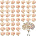 WEISPARK 100PCS Artificial Hydrangea Flowers, Fake Flowers Silk Hydrangea Full Flowers Heads with Stems for Wedding Home Party Shop Baby Shower Decor (Pink Beige)