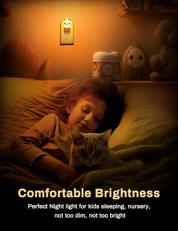 DORESshop Cat Night Lights Plug Into Wall [2 Pack], Cute Night Light for Kids, 8-Color RGB LED Night Light, Nightlight with Dusk to Dawn Sensor for Kids Room, Bathroom, Bedroom Décor, Children Gift