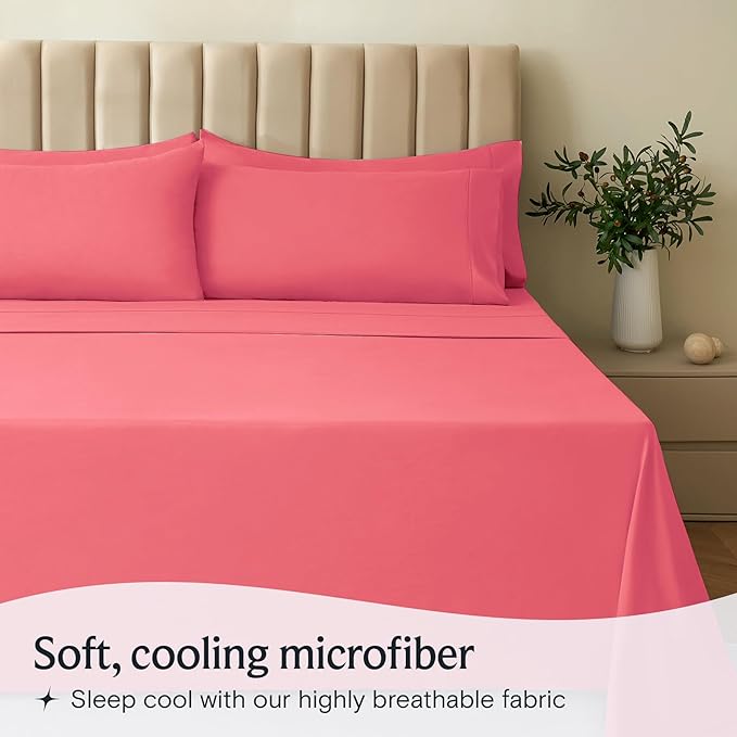 LuxClub 3 PC Sheet Set Bed Sheets Deep Pockets 16" Eco Friendly Wrinkle Free Cooling Machine Washable Hotel Bedding Silky Soft - Vermilion Twin