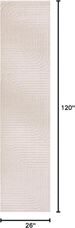 Eyely NCS101A-210 Scandinavian Odense Minimalist Angle Geometric Indoor Rug, Pet Friendly, Non-Shedding, Stain Resistant, Easy-Cleaning, Ivory/Cream, 2 ft. x 10 ft., Indoor/Outdoor, Runner Rug