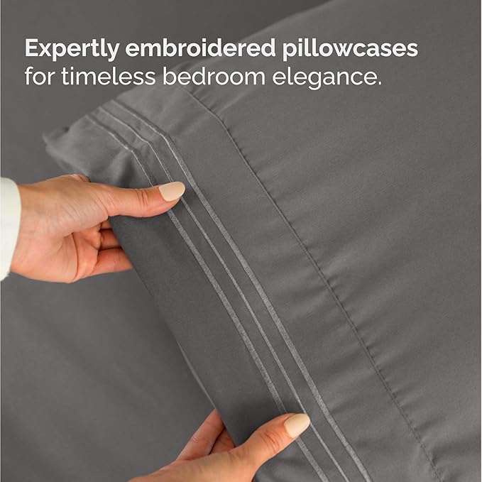 Twin Size 3 Piece Sheet Set - Comfy Breathable & Cooling Bed Sheets Set - Hotel Luxury Bedding for Women, Men, Kids, Teens, Boys & Girls - Deep Pockets, Ultra-Soft, Wrinkle Free - Oeko-Tex - Dark Grey