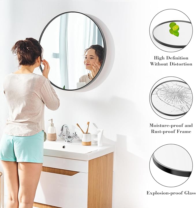 DUMOS Black Circle Mirror for Wall 30.02 inch, Bathroom Round Mirror for Over Sink, Bathroom, Entryway, Bedroom, Vanity