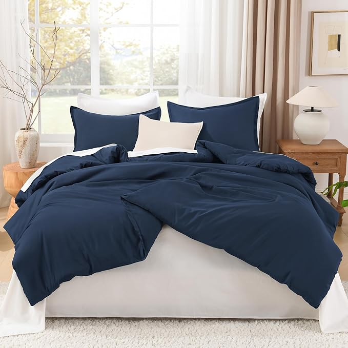 Litanika Navy Blue Comforter King Size, 3 Pieces Lightweight Solid Bedding Comforter Set, All Season Fluffy Bed Set (104x90In Comforter & 2 Pillowcases)