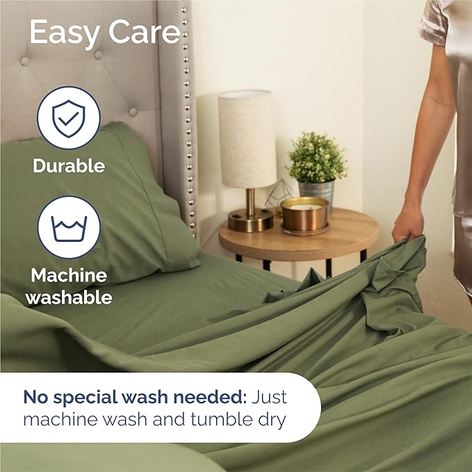 Full 6 Piece Sheet Set - Comfy Breathable & Cooling - Ultra-Soft Hotel Luxury Bedding Set with 8-16 Inch Deep Pockets - 1 Flat & 1 Fitted Sheet & 4 Pillowcases - Wrinkle Free & Easy Care - Sage Green