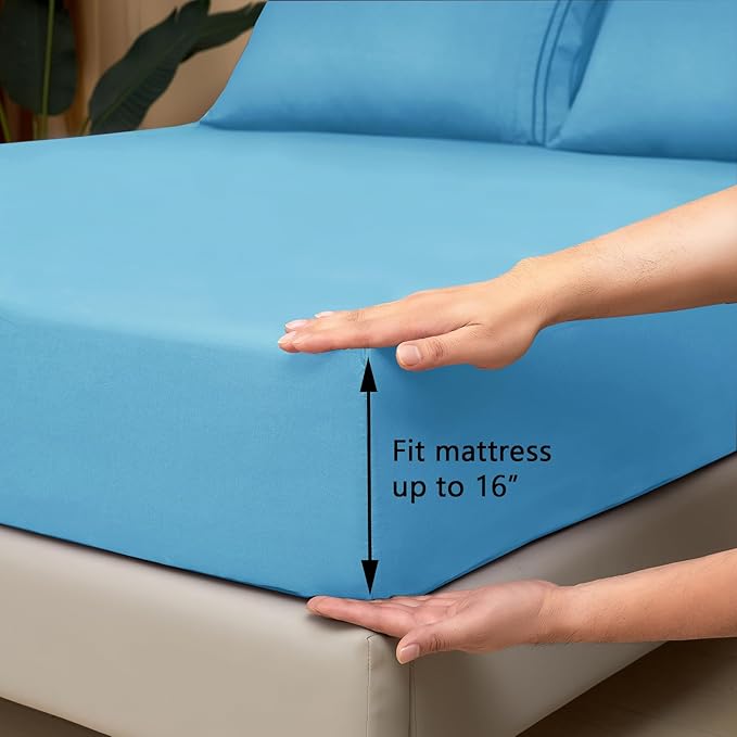 Mejoroom Full Size Sheet Set - Soft Microfiber Bed Sheets - Deep Pocket Fitted Sheet - Breathable, Wrinkle & Fade Resistant - 4 Piece (Full, Denim Blue)