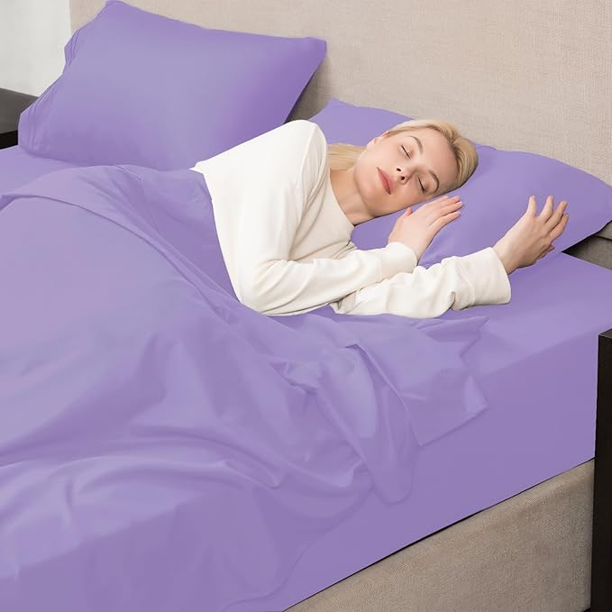 Mejoroom Queen Size Sheet Set - Hotel Luxury 1800 Bedding Sheets & Pillowcases - Deep Pocket Fitted Sheet, Soft, Breathable, Wrinkle & Fade Resistant - 4 Piece (Queen,Violet)