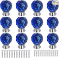 12 Pcs 30mm Round Shape Crystal Glass Cabinet Knobs with Screws Drawer Knob Pull Handle Used for Kitchen, Dresser, Door, Cupboard（Blue）