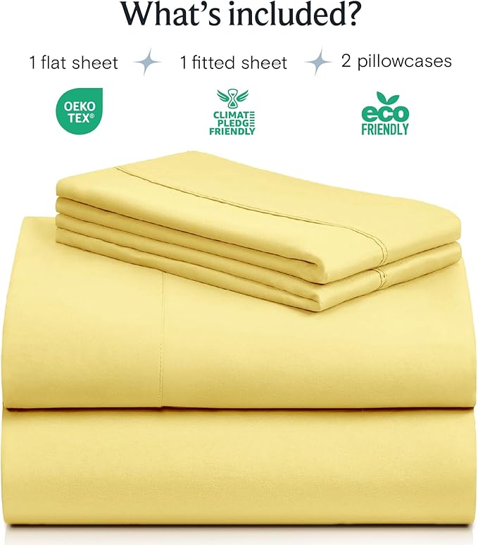 LuxClub 4 PC Sheet Set Bed Sheets Deep Pockets 16" Eco Friendly Wrinkle Free Cooling Machine Washable Hotel Bedding Silky Soft - Lemon California King