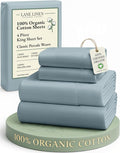 LANE LINEN 100% Organic Cotton Bed Sheets King Size, Soft & Comfy Fully Elasticized Percale Bedding Sheets & Pillowcase Set, Low Pilling Machine Washable All Season King Sheet- French Blue