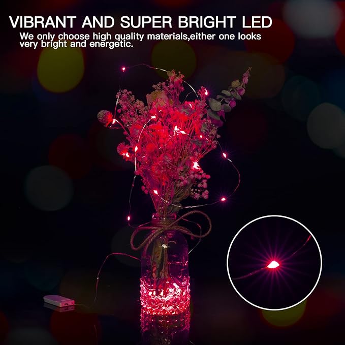 Brightown 12 Pack LED Fairy Lights, Waterproof, Red, 7 Feet, 20 LEDs, Battery Operated, Flexible Silver Wire, Safe, Energy Saving, Long-Lasting, Indoor and Outdoor Use