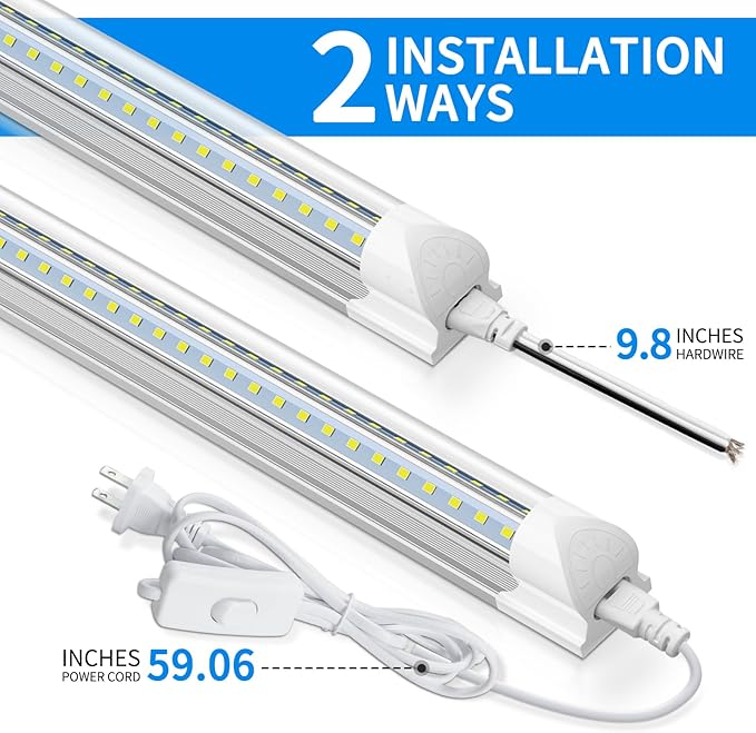 CNSUNWAY LED Shop Lights 2FT, (6 Pack) 20W High-Efficiency Under Cabinet Lighting (6500K Cool White), V-Shaped Linkable T8 Tube Light Fixtures – Shop Light for Workbench, Kitchen, Workshop, ETL Listed