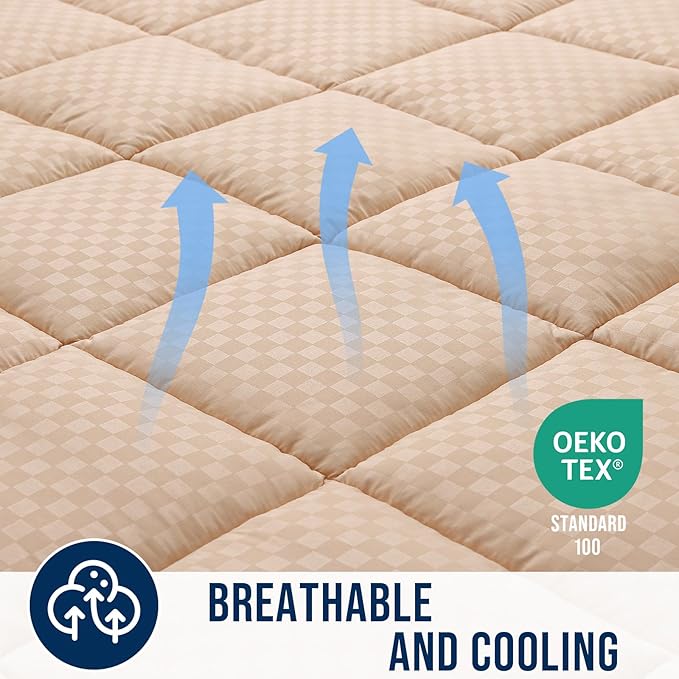 OLANLY Twin XL Quilted Fitted Mattress Pad – Soft Pillow Top Mattress Topper, Down Alternative Fill, Cooling Comfort Breathable Mattress Cover, Machine Washable Deep Pocket Mattress Protector, Beige