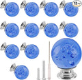 12 Pcs 30mm Round Shape Bubble Crystal Glass Cabinet Knobs with Screws Drawer Knob Pull Handle Used for Kitchen, Dresser, Door, Cupboard (Light Blue)