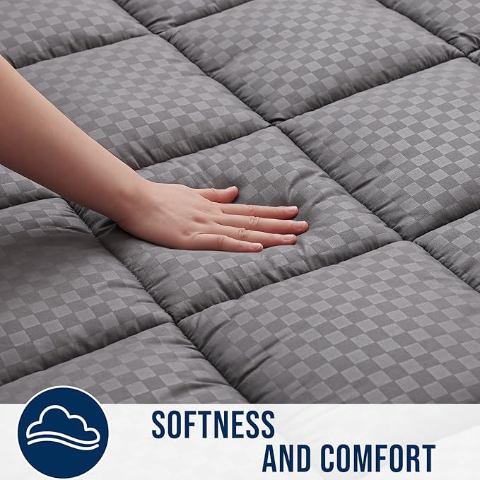 OLANLY Twin Quilted Fitted Mattress Pad – Soft Down Alternative Pillow Top Mattress Topper, Cooling Comfort Breathable Mattress Cover, Machine Washable Deep Pocket Mattress Protector, Dark Grey