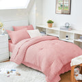 HYMOKEGE Rose Pink Twin XL Comforter Set Seersucker 5 Pieces, All Season Luxury Bed in a Bag for Bedroom, Bedding Set with Comforter, Sheets, Pillowcase & Sham