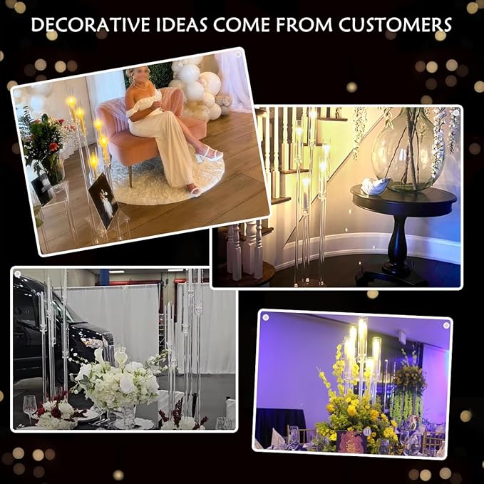 5 Arm Floor Candelabra,Acrylic Floor Candle Holder for Wedding Centerpiece Tall Clear Candle Holders for Ceremony Birthday Party Home Decoration Fit 0.8 LED Candles