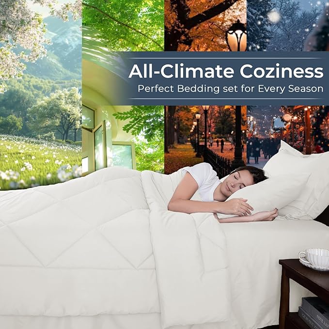 HEVUMYI Ivory King Comforter Set - 7-Piece All Season Bed in a Bag King, Ultra Soft Bedding Set with Comforter, Flat Sheet, Fitted Sheet, Pillowcases, Pillow Shams