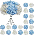 20 Pcs Blue and White Hydrangea Artificial Flowers Bulk, Faux Hydrangea Flowers Heads, Artificial Fake Silk Hydrangea Flowers with Stems, White Flowers Artificial for Decoration Wedding Décor