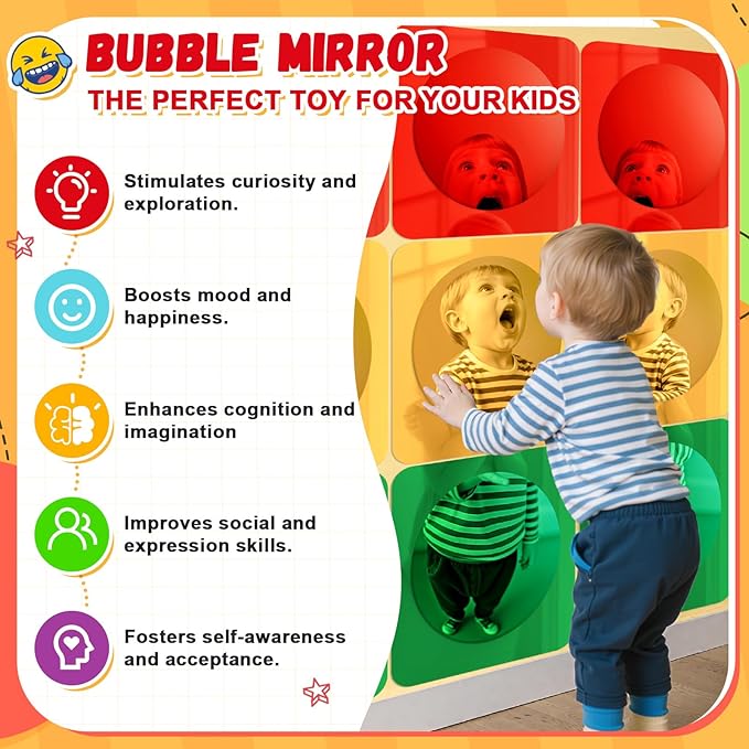 Geiserailie 9 Pcs Christmas Sensory Wall Mirror Acrylic Bubble Mirror Toys for Classroom Calming Corner Items - Sensory Room Have Visual, Tactile Stimulation (10 x 10 Inch,Red,Yellow,Green)
