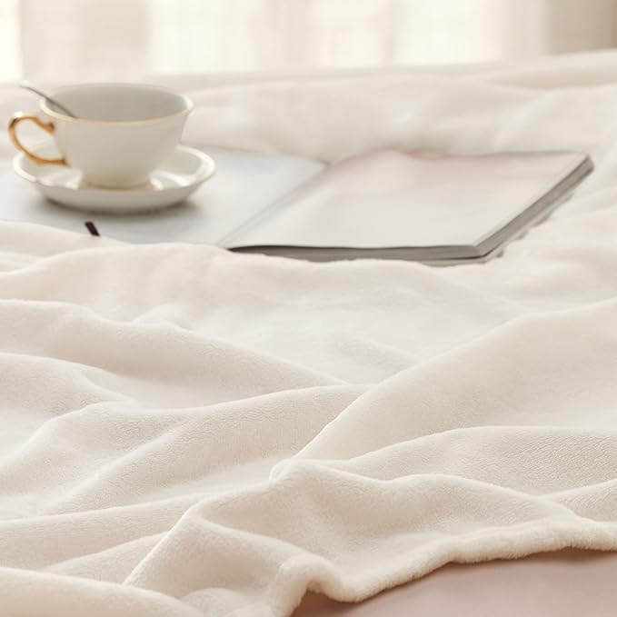 Bedsure Fleece Throw Blanket for Couch Cream - Lightweight Plush Fuzzy Cozy Soft Blankets and Throws for Sofa, 50x60 inches
