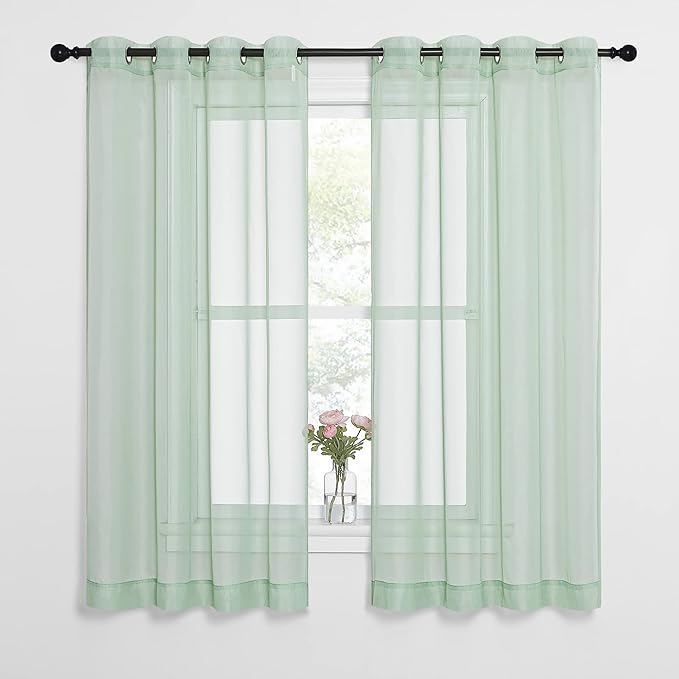NICETOWN Sheer Curtains for Bedroom Windows, Grommet Top Voile Sheer Country Style Curtain Drapes Light and Airy Drapes for Children Room/Nursery, Sage Green, W54 x L63, 1 Pair