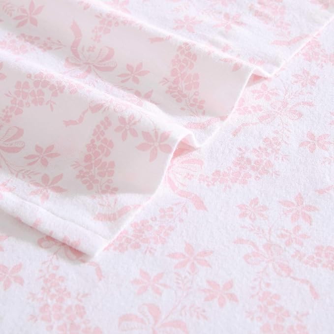 Laura Ashley - Flannel Sheets Full Size, Anti-Pilling & Wrinkle Resistant Cotton, Touchably Soft for All-Season Comfort - Bed Sheets with Matching Pillowcases & Fitted Sheet (Antoinette Pink)