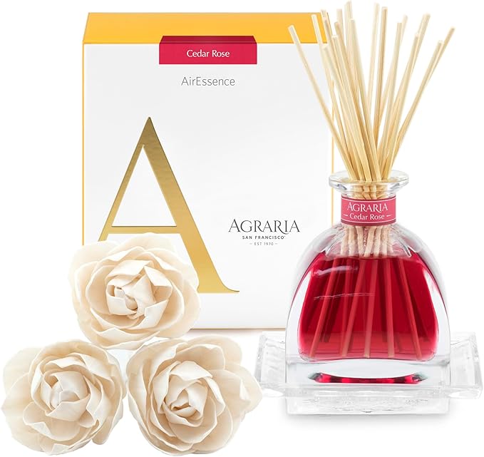 AGRARIA AirEssence Flower and Reed Diffuser Set, Handmade Sola Flower Botanical Home Fragrance Set, Scented Oil Reed Diffuser Gift for All Occasions