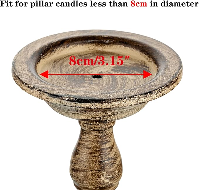 Sziqiqi Vintage Pillar Candle Holders Distressed Metal Candleholder, Shabby Chic Candle Stand Candlestick Holder Decorative Table Centerpiece Fireplace Decor Set of 2