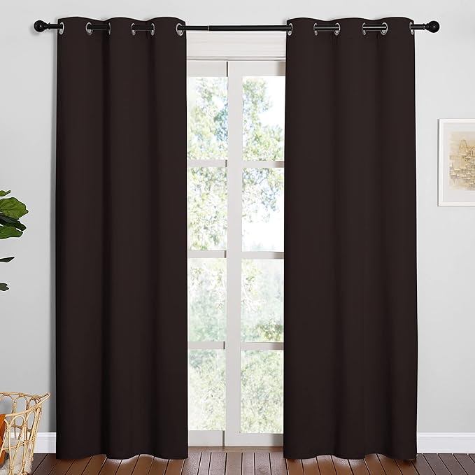 NICETOWN Energy Smart Thermal Insulated Solid Grommet Blackout Curtains/Drapes for Living Room (2 Panels, 42 inches x 84 inches, Toffee Brown)